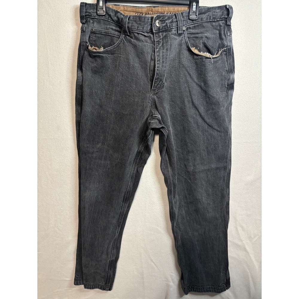Duluth Trading Co Ballroom Flex Jeans Mens 36x30 Black Faded Relaxed Fit Denim